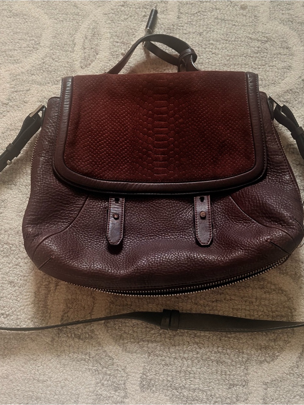 Mackage Adele Oxblood Leather Satchel Crossbody Python Embossed Bag Clean